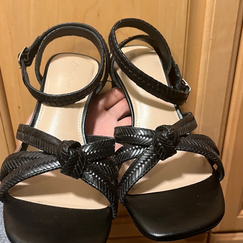 (The Drop) Black Strappy Heels 4 inch wedge heel - Picture 6 of 7
